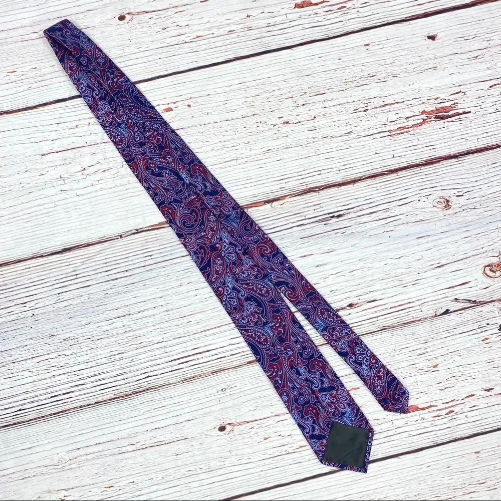 ‎Paisley Print Silk Tie Blue Red